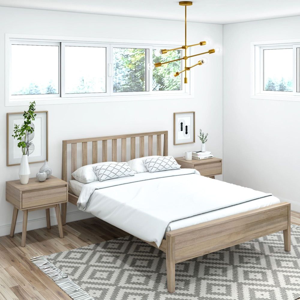 Modern Solid Wood Full Bed with Slatted Headboard | Plank+Beam