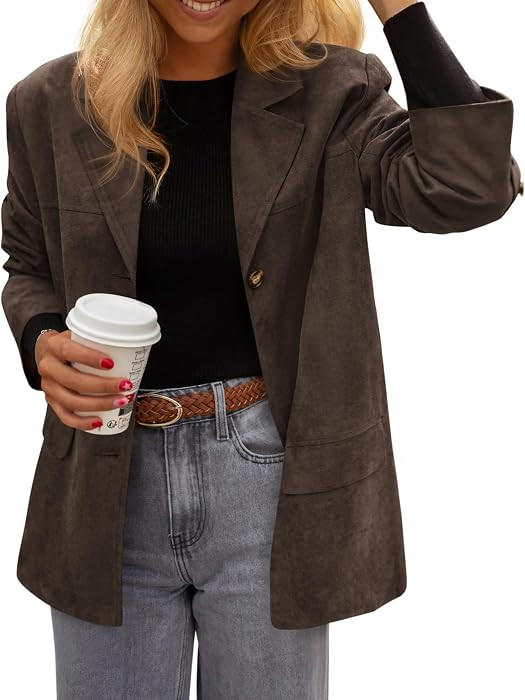 PRETTYGARDEN Blazers for Women Western Fall Faux Suede Jacket | Amazon (US)