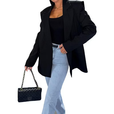 Oversized Peak Lapel Blazer - Women's Fashion Unbuttoned Long Sleeve Suit Jacket Black M | Target