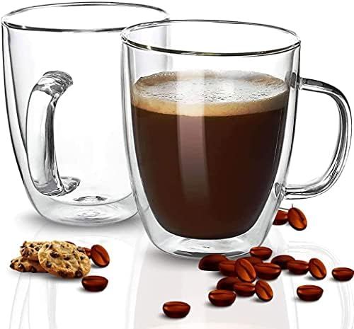 [12 Oz, 2-Pack] Large Clear Glass Coffee Mugs - Double Wall Insulated Glass Tea Cups with Handle ... | Amazon (US)
