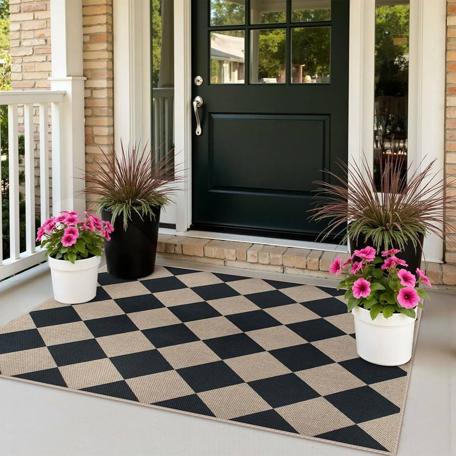 Rugalia Easy Jute Small Outdoor Patio Rug, 3x5 Black Checkered Entryway Rug Washable Modern Diamo... | Amazon (US)