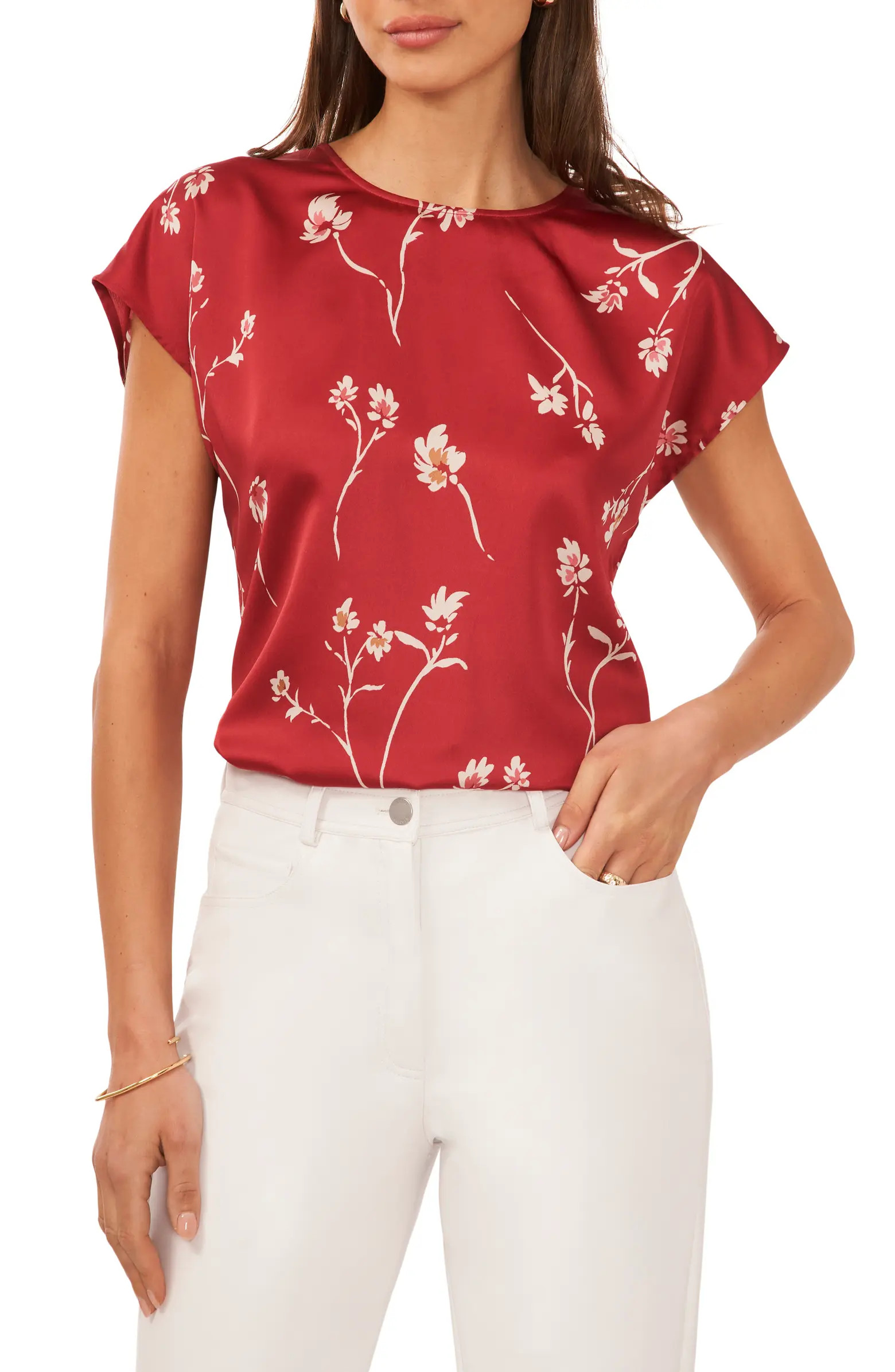 Print Cap Sleeve Blouse | Nordstrom