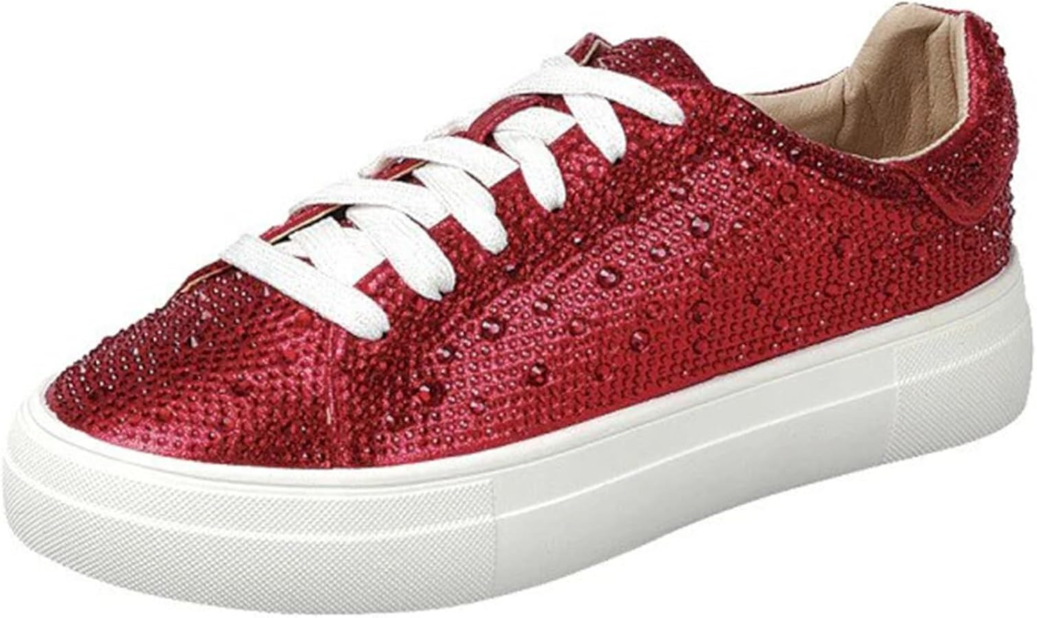 Forever Link Women Round Toe Rhinestone Crystal Embellished Lace Up Sneakers | Amazon (US)