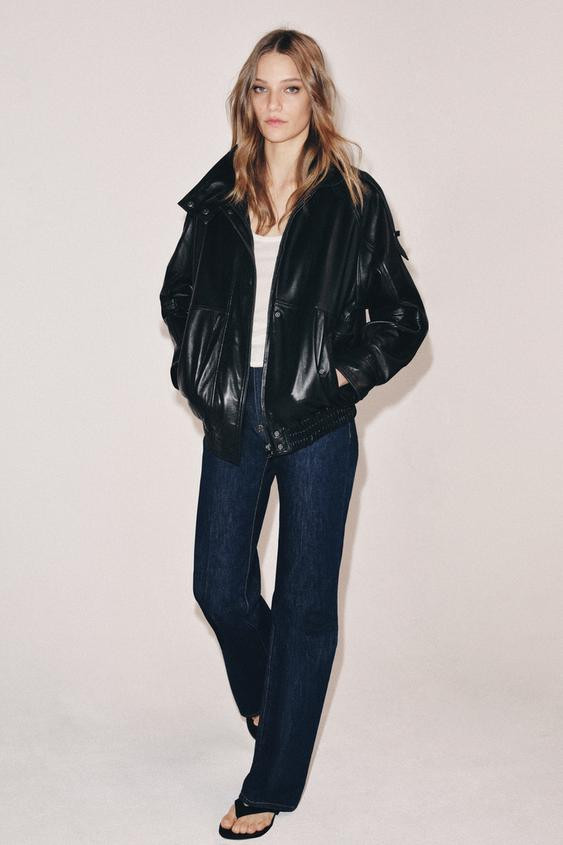 Zara - 100% Leather Jacket Zw Collection - Black - L - Woman | Zara US