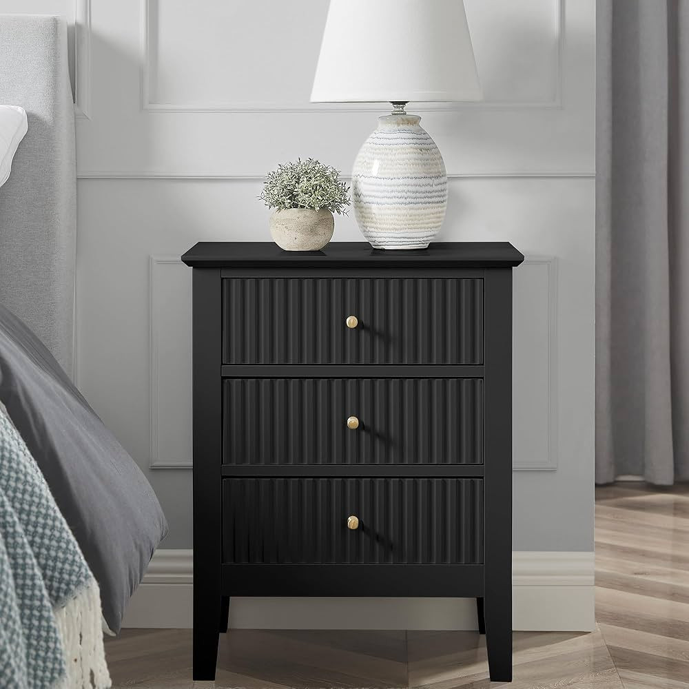 OCANDO Fluted Black Nightstand 19", 3 Drawers Night Stand, Bed Side End Table for Small Living Ro... | Amazon (CA)