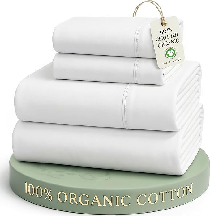 LANE LINEN Eco Friendly 100% Organic Cotton Queen Sheet Set, Soft & Comfy Fully Elasticized 15" D... | Amazon (US)