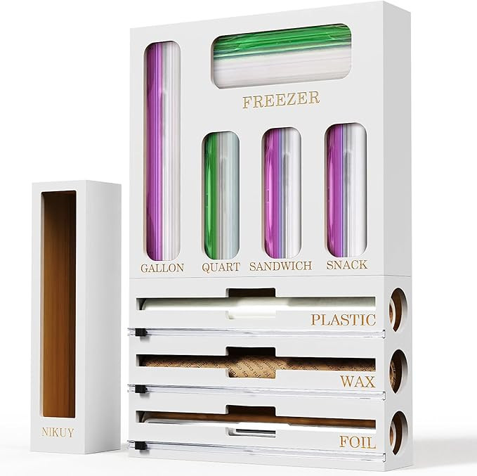 Bamboo Foil and Plastic Wrap Organizer for Kitchen Drawer, 2024 New 9 in 1 Plastic Bag Organizer ... | Amazon (US)