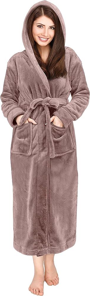 NY Threads Womens Fleece Hooded Bathrobe Plush Long Robe | Amazon (US)