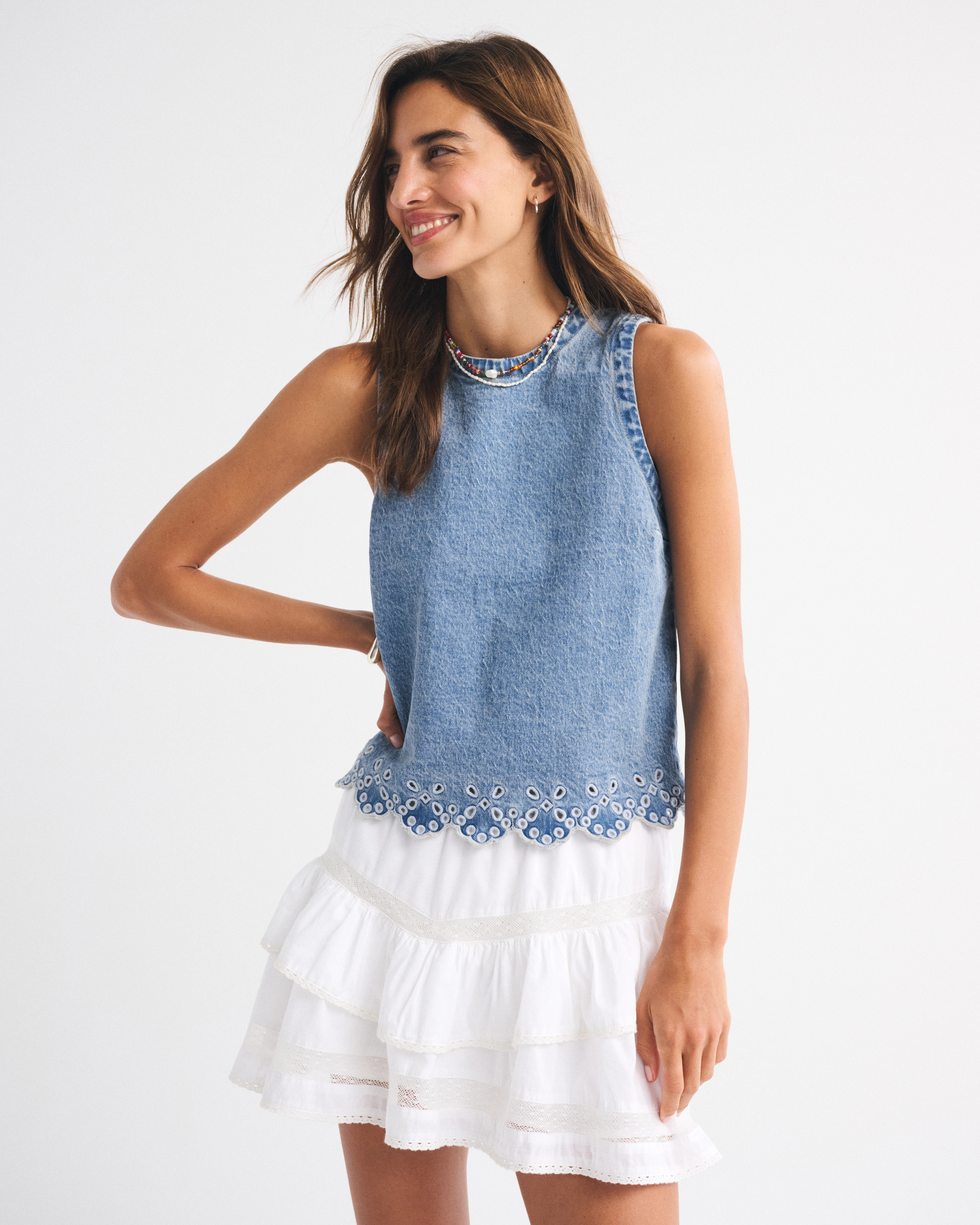 Eyelet Denim Shell Top | Abercrombie & Fitch (US)