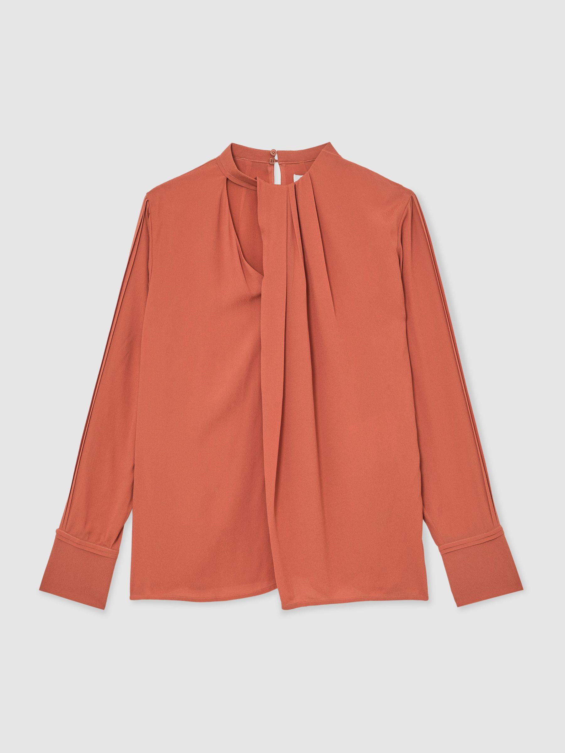 Drape-Detail Asymmetric Blouse in Copper | Reiss UK