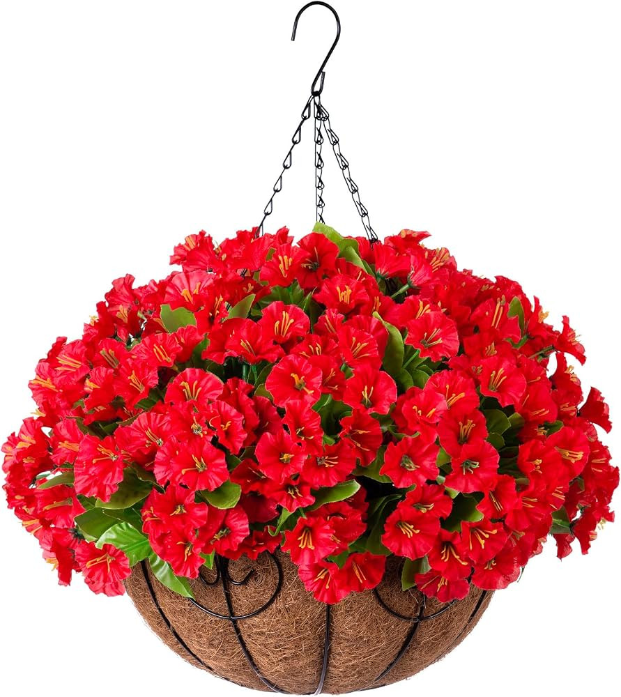 Ammyoo Artificial Hanging Flowers in Basket, Artificial Petunias Flower Arrangement,12 inch Cocon... | Amazon (US)