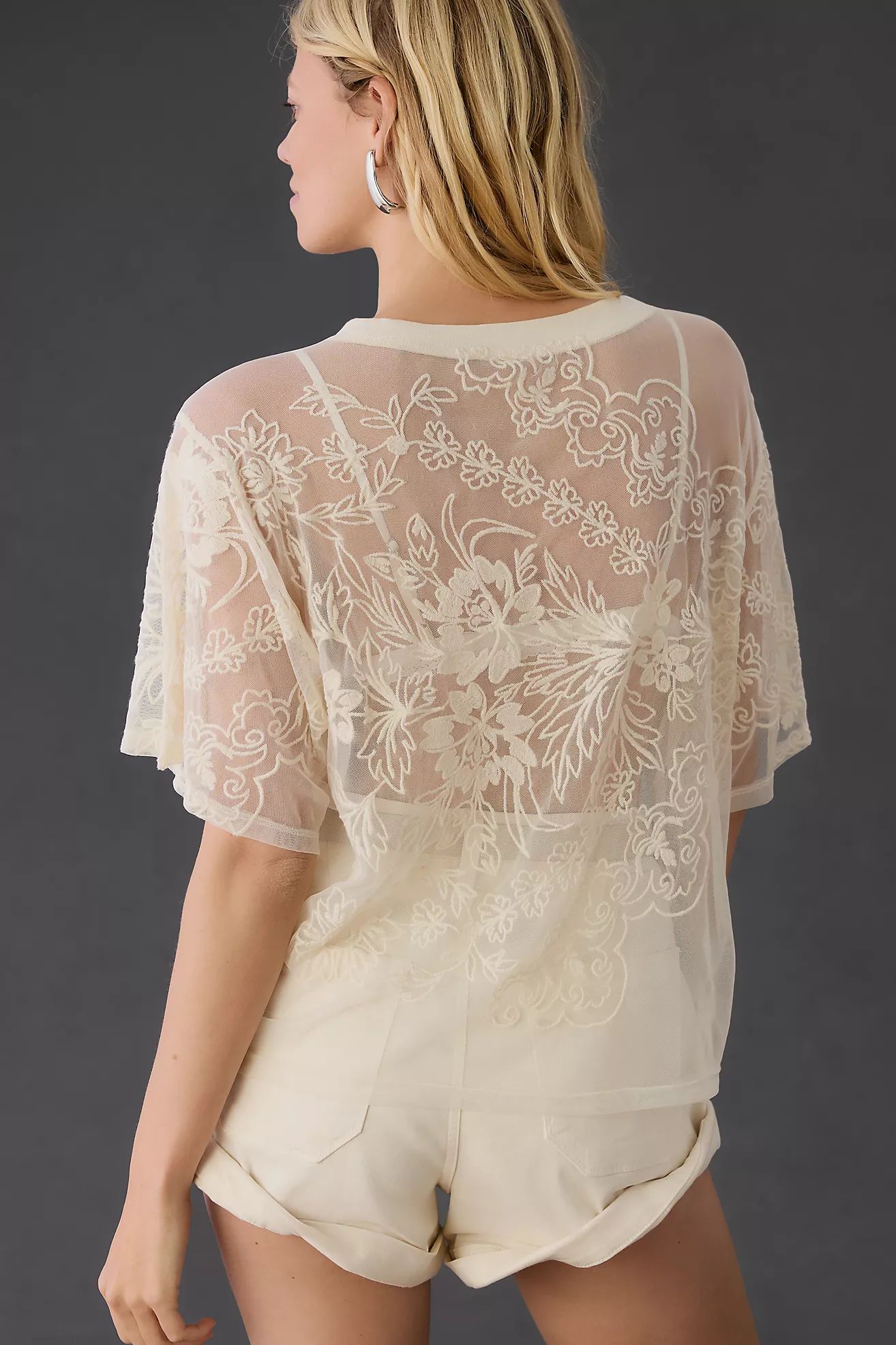 By Anthropologie Short-Sleeve Embroidered Mesh Top | Anthropologie (US)