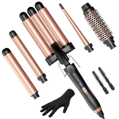 5 in 1 Curling Iron Curling Wand, Curling Iron Set with A Thermal Brush, A 3-Barrel Hair Crimper ... | Amazon (US)