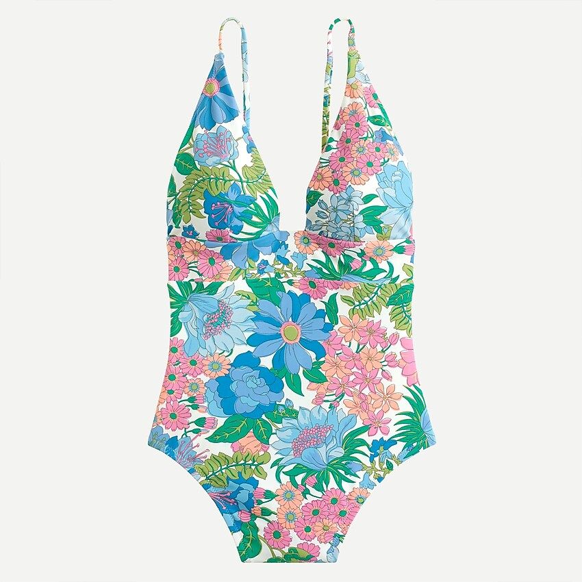 Eco plunge V-neck one-piece in fairy floral | J.Crew US