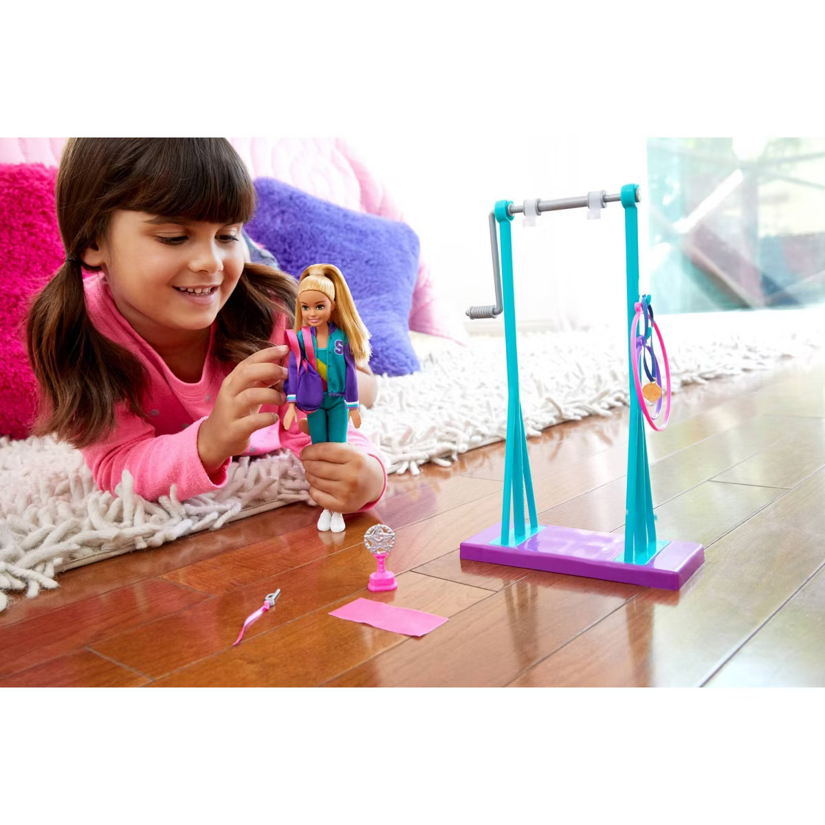 Barbie Team Stacie Doll and Gymnastics Playset with Spinning Bar and 7 Themed Accessories | Target
