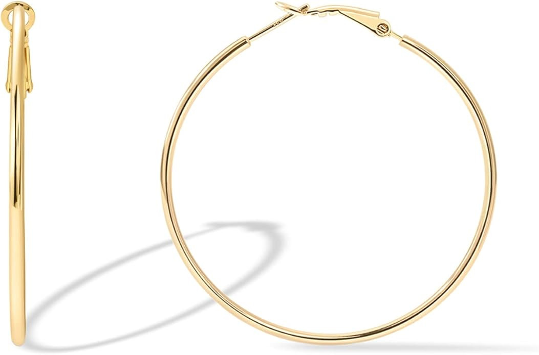 PAVOI 14K Gold Plated Sterling Silver Post Hoops | Large Hoops Earring | Lightwight Gold Hoop Ear... | Amazon (US)