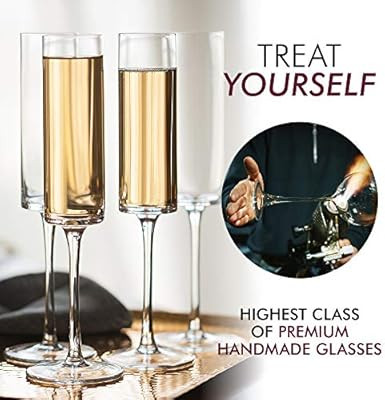 Champagne Flutes, Edge Champagne Glass Set of 4 - Modern & Elegant for Women, Men, Wedding, Anniv... | Amazon (US)