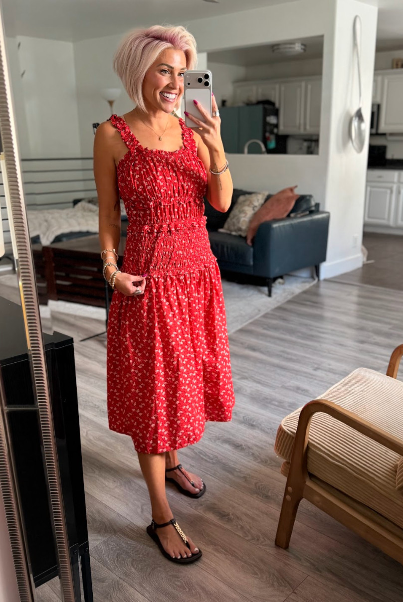 How beautiful and on trend is this smocked dress from Walmart?? Dress: Small // Sandals: TTS 

 #LTKootd #LTKSeasonal