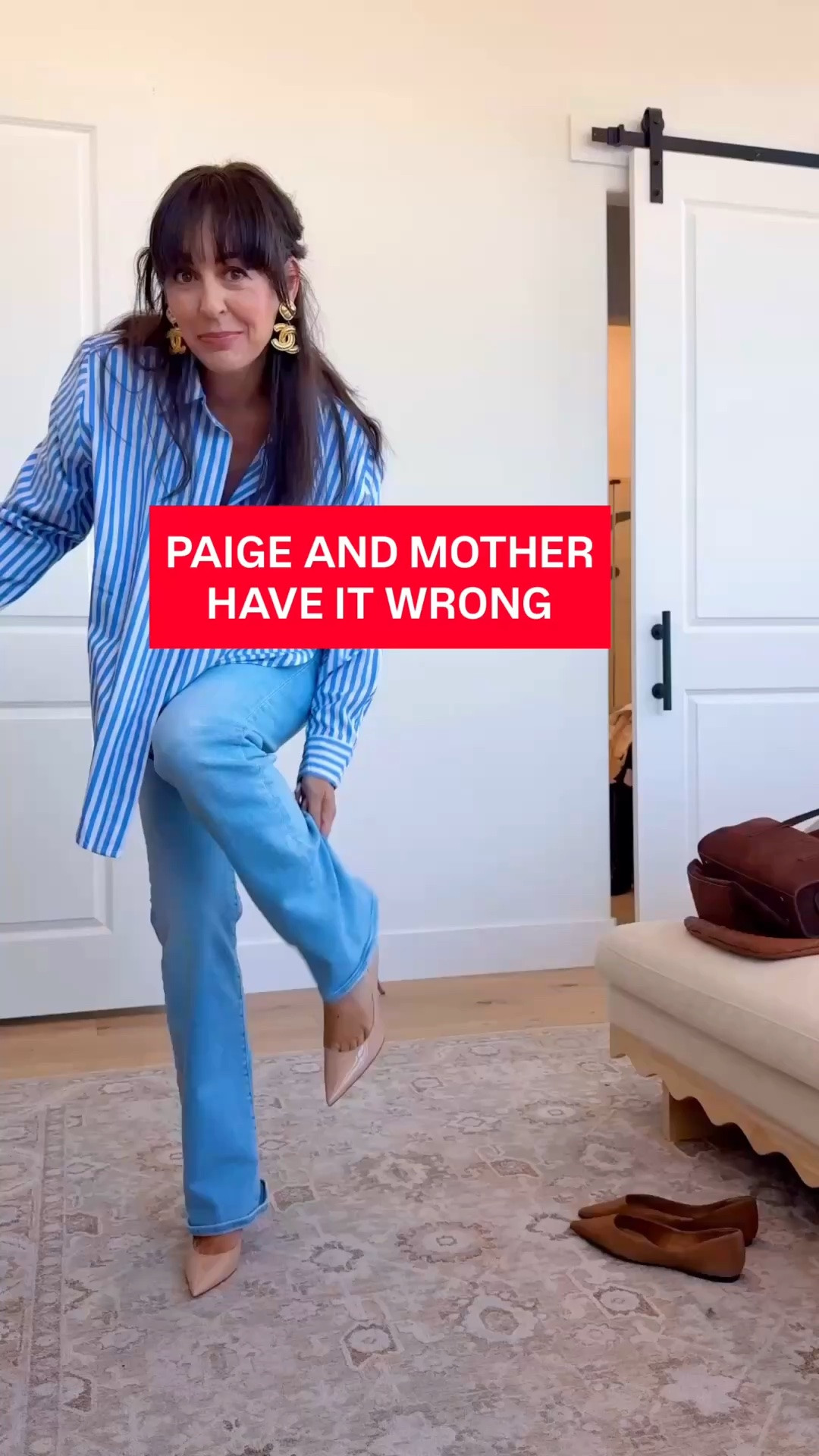 MOTHER calls them straight leg. Paige calls them bootcut. I call these my CONVERTIBLE jeans.

They're one of my favorite Outfit Multipliers because this shape gets along with everyone. Flats, dainty heels, boots—and because they're not too wide at the bottom, I can wear something longer and looser on top without losing my shape and feeling frumpy

. Today I'm wearing them to Church 
#holychichautemama