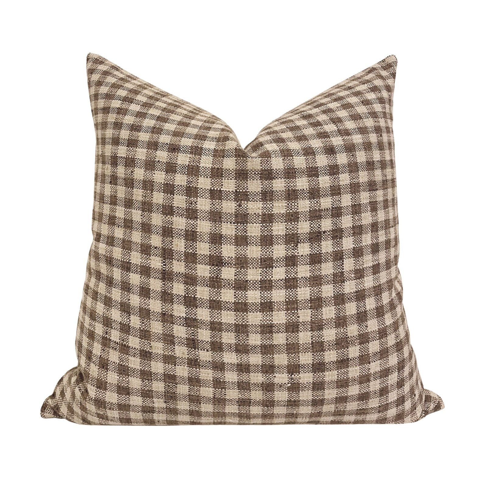 MABEL Designer Brown Gingham Linen Pillow Cover Check - Etsy | Etsy (US)