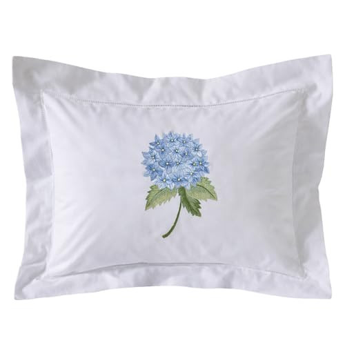 Jacaranda Living Embroidered Boudoir Pillow Cover – Handcrafted Embroidery, Fine Italian Cotton, Decorative Pillow Accent for Bedroom & Living Room, French Hydrangea (Light Blue) | Amazon (US)
