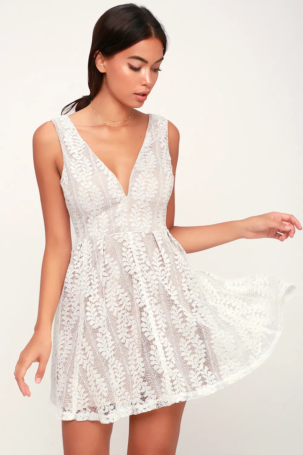 All of My Heart White Lace Skater Dress | Lulus (US)