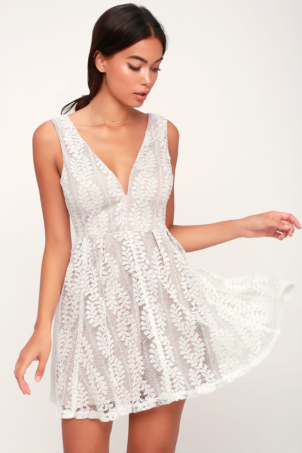 All of My Heart White Lace Skater Dress | Lulus (US)