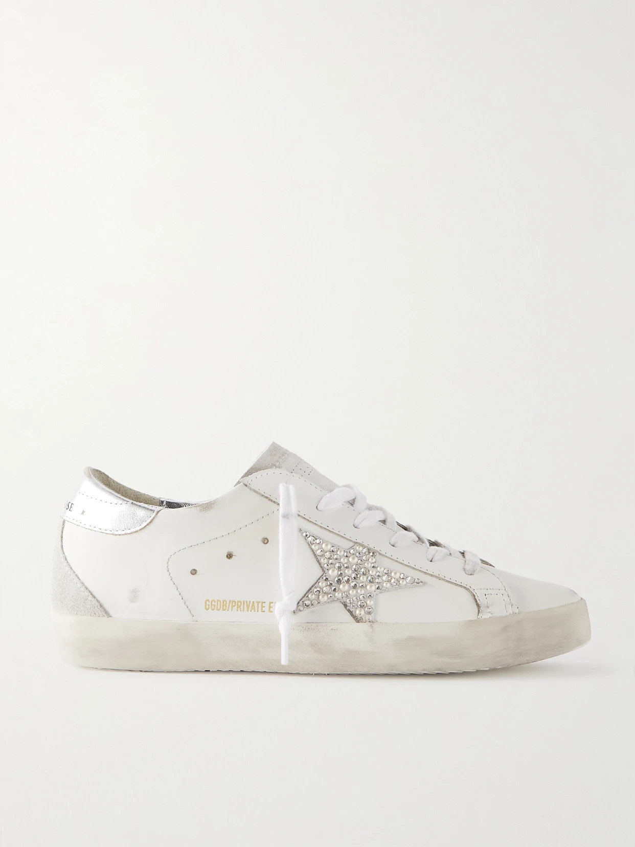 Golden Goose - Super-star Embellished Distressed Suede-trimmed Leather Sneakers - White | NET-A-PORTER (US)