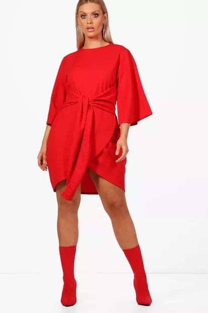 Plus  Kimono Sleeve Tie Waist Wrap Dress | Boohoo.com (US & CA)