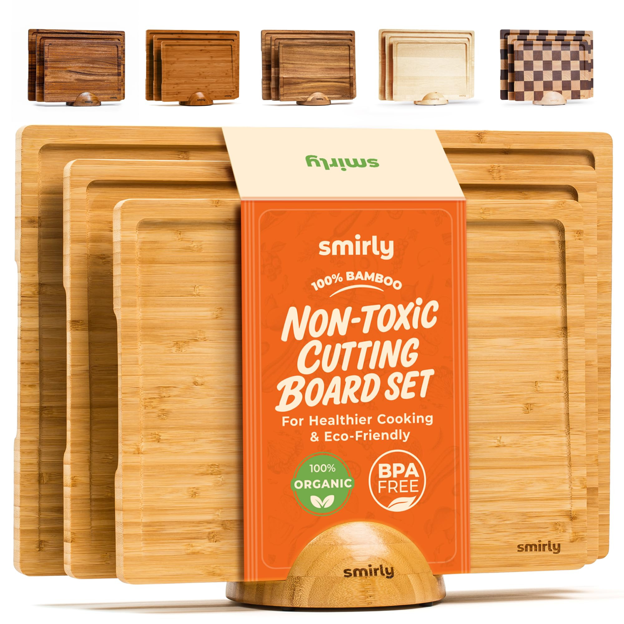 SMIRLY Wooden Cutting Boards For Kitchen Meal Prep & Serving - Bamboo Cutting Board Set with Hold... | Amazon (US)