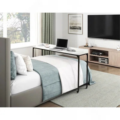 Finish Multipurpose Over The Bed Desk With Adjustable Height, Metal Legs With Casters, Overbed Table 1Pc, Laptop Table For Bed, Breakfast Table | Wayfair North America