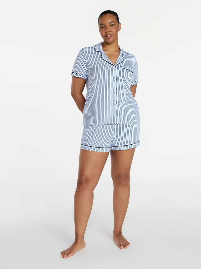 Joyspun Women's Dreamy Soft Collection Notch Top and Shorts Pajama Set, 2-Piece, Sizes XS-3X | Walmart (US)