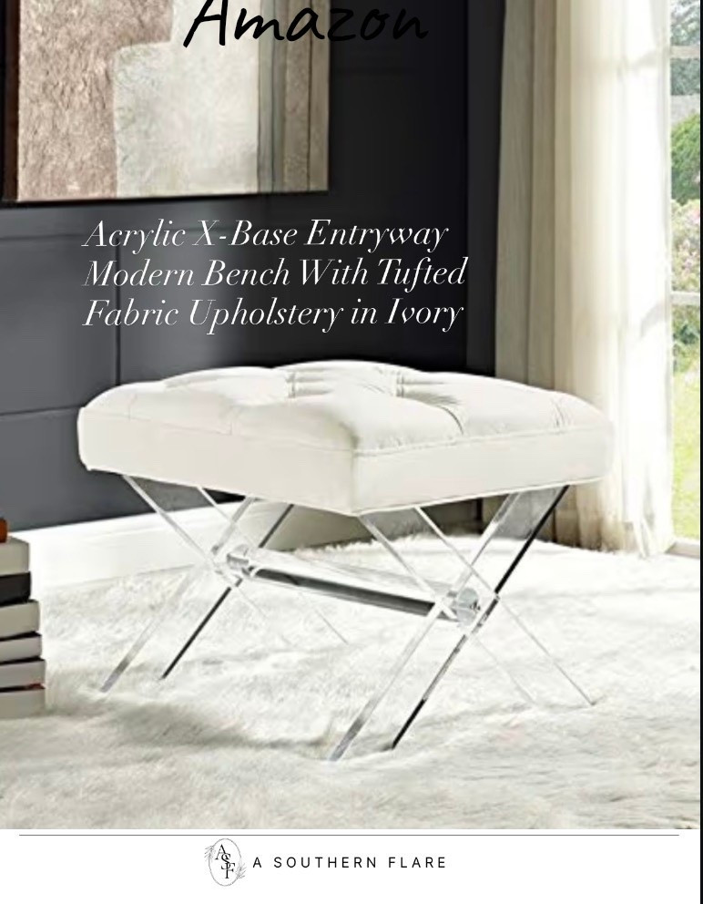 Acrylic X-Base Entryway
Modern Bench With Tufted Fabric Upholstery in Ivory

#LTKHome #LTKFindsUnder50 #LTKFindsUnder100