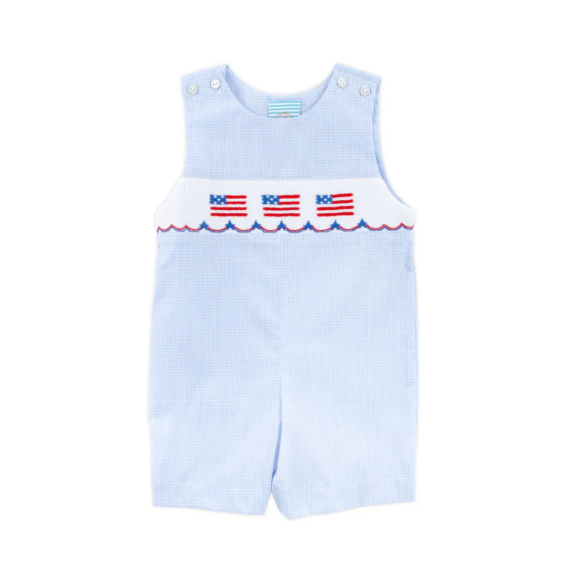 Light Blue Gingham Flag Smocked Jon Jon | Classic Whimsy