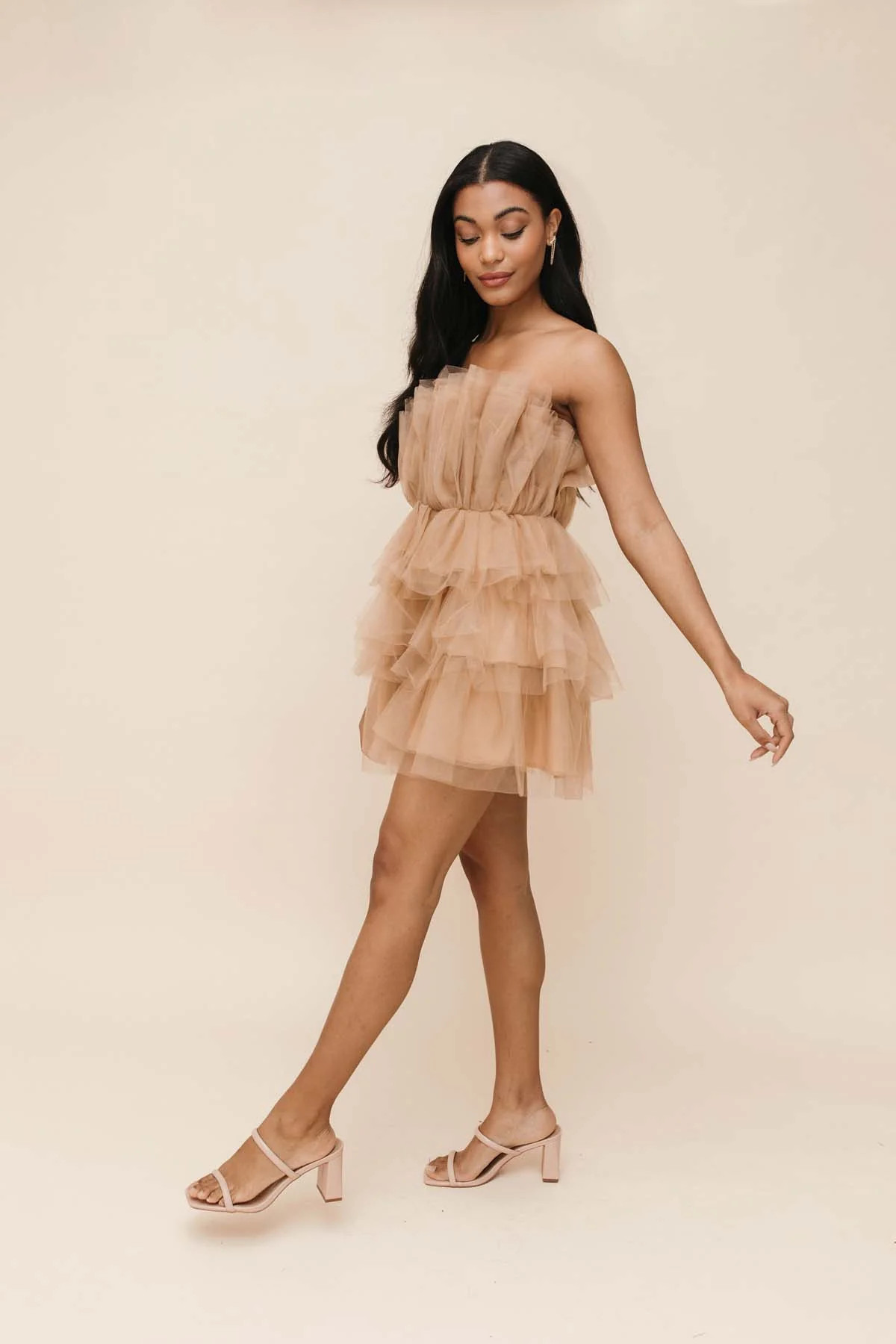 Valerie Taupe Tulle Mini Dress | The Post