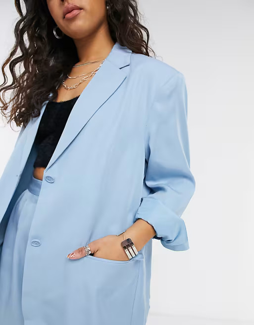 Monki Grace suit co-ord relaxed  fit blazer in blue | ASOS (Global)