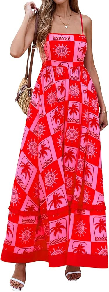 PRETTYGARDEN Summer Spaghetti Strap Dresses for Women 2026 Flowy Sundresses Casual Boho Sleeveles... | Amazon (US)