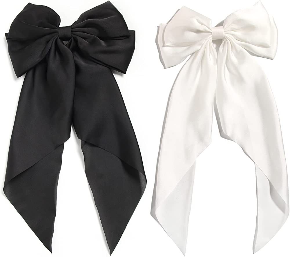 SUSULU Hair Bows for Women,Big White Bows for Girls Hair Satin Black Hair Bow Clips Barrettes 2pc... | Amazon (US)