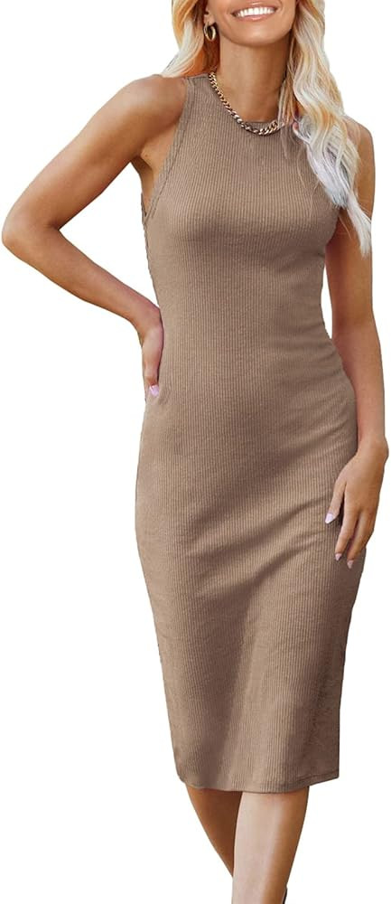PRETTYGARDEN Women's Basic Bodycon Midi Dress Crewneck Sleeveless Casual Summer Tank Top Dresses | Amazon (US)