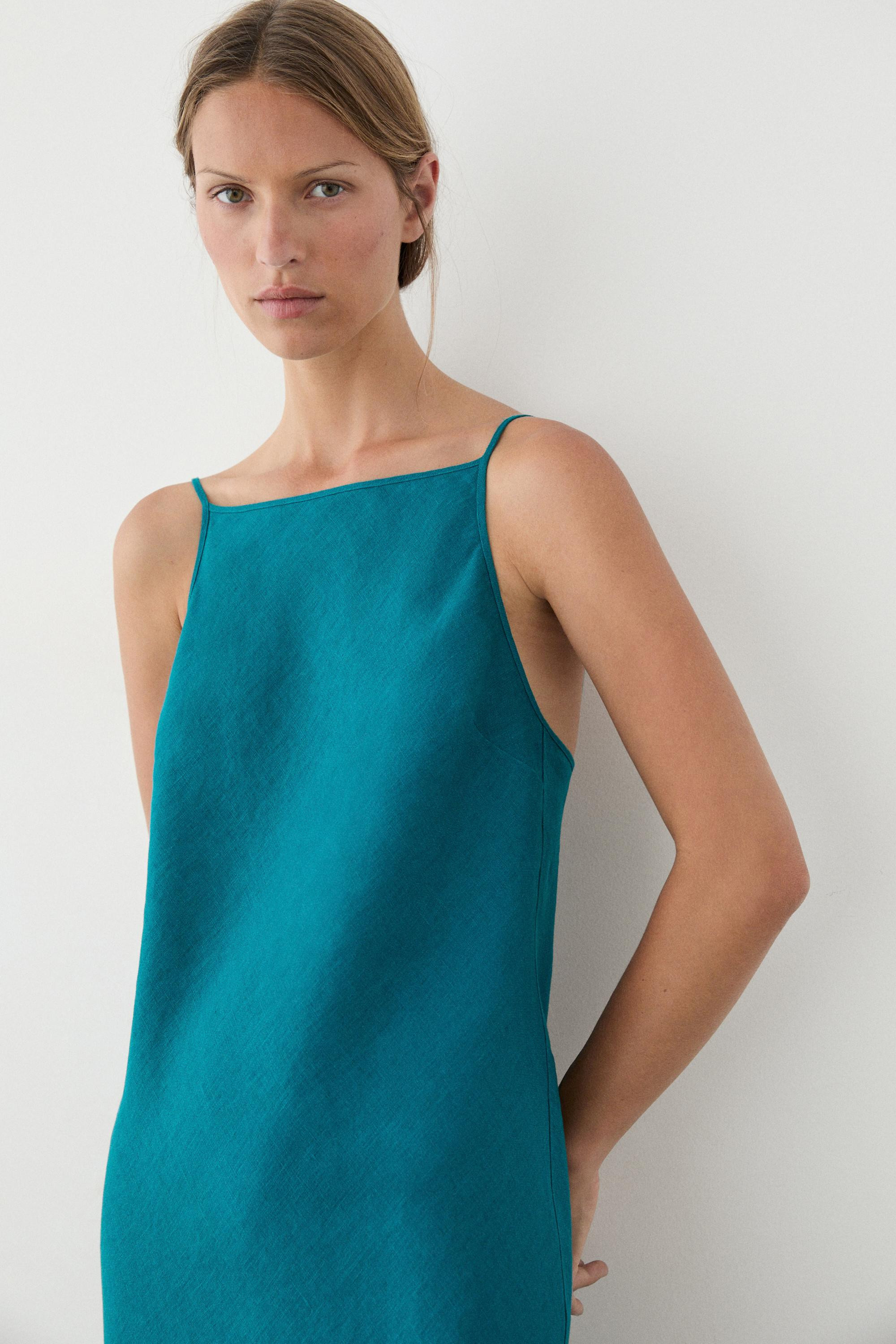 100% linen strappy midi dress | Massimo Dutti UK