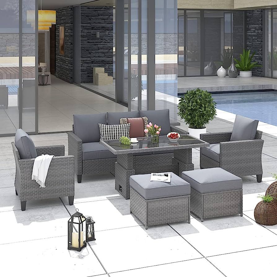 SUNSITT Outdoor Patio Furniture Set 6 Piece Wicker Conversation Set with Lift Coffee Table Sectio... | Amazon (US)
