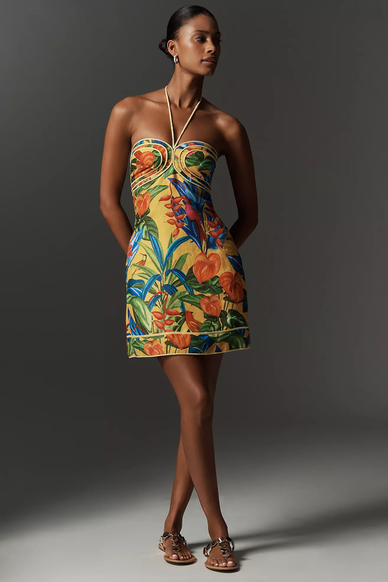 Farm Rio Bright Nature Linen Halter Mini Dress | Anthropologie (US)