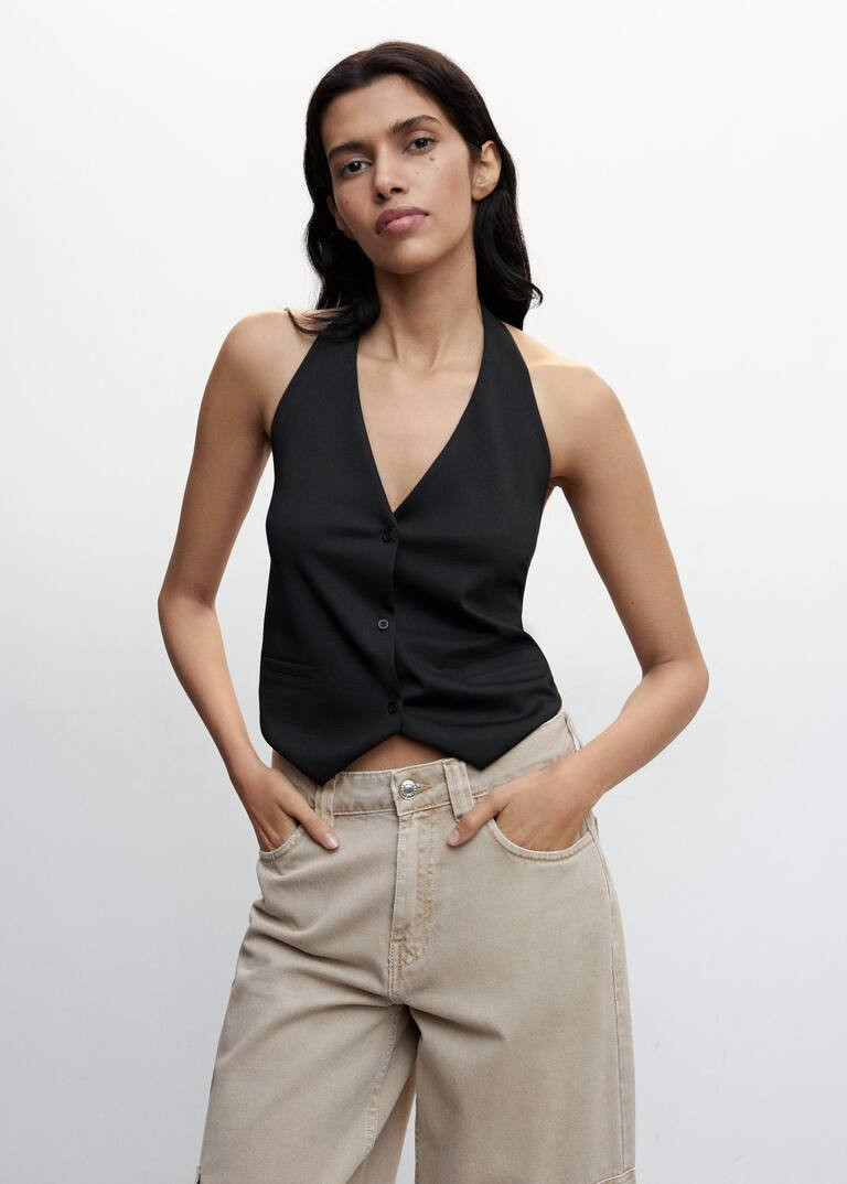 Button halter neck vest | MANGO (UK)