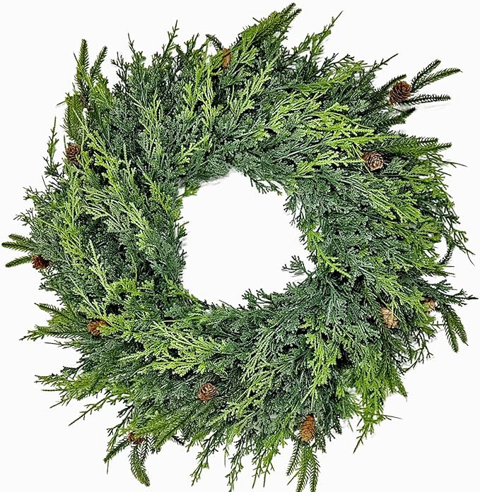 26In Christmas Wreath,Christmas Pine Wreath for Front Door,Real Touch Norfolk、Cedar Leaves Wrea... | Amazon (US)