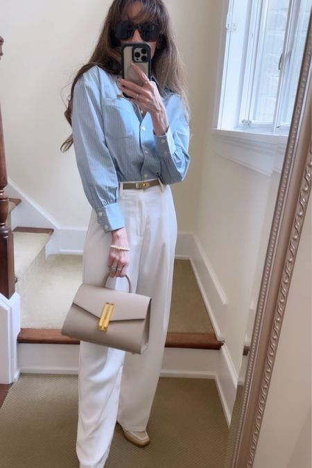 25% off petite studio nyc with code ziba25 🖤 the perfect button down and white trousers for spring work outfit 

#LTKstyletip #LTKworkwear #LTKsalealert