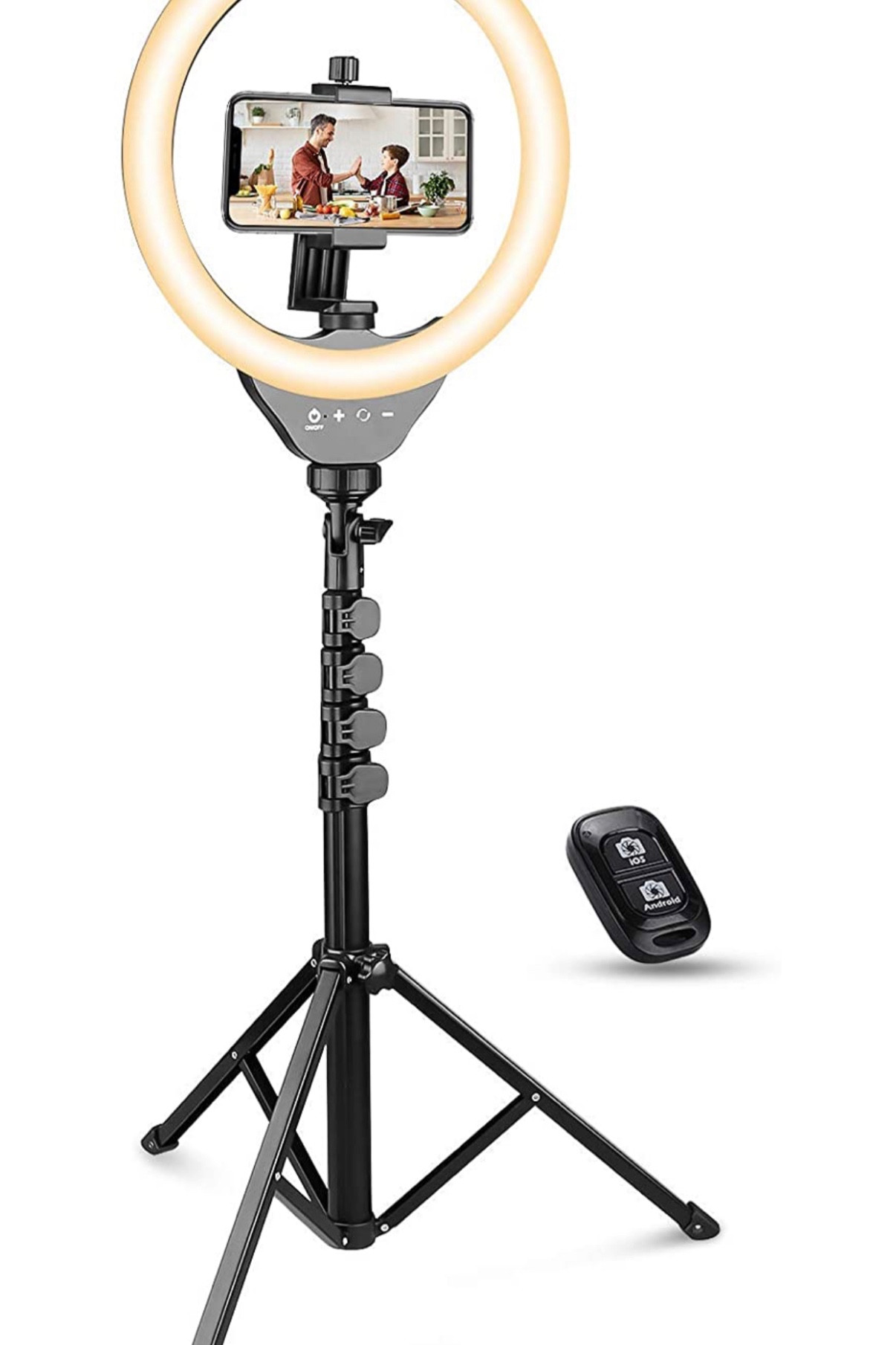 Tripod with ring lights , 3 mood settings and bluetooth remote 