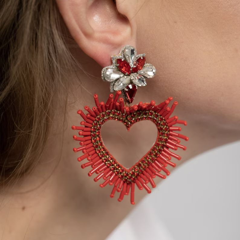 Valentines Day Earrings, Heart Earrings, Lip Earrings, Strawberry Earrings, Red Heart, Handmade, ... | Etsy (US)