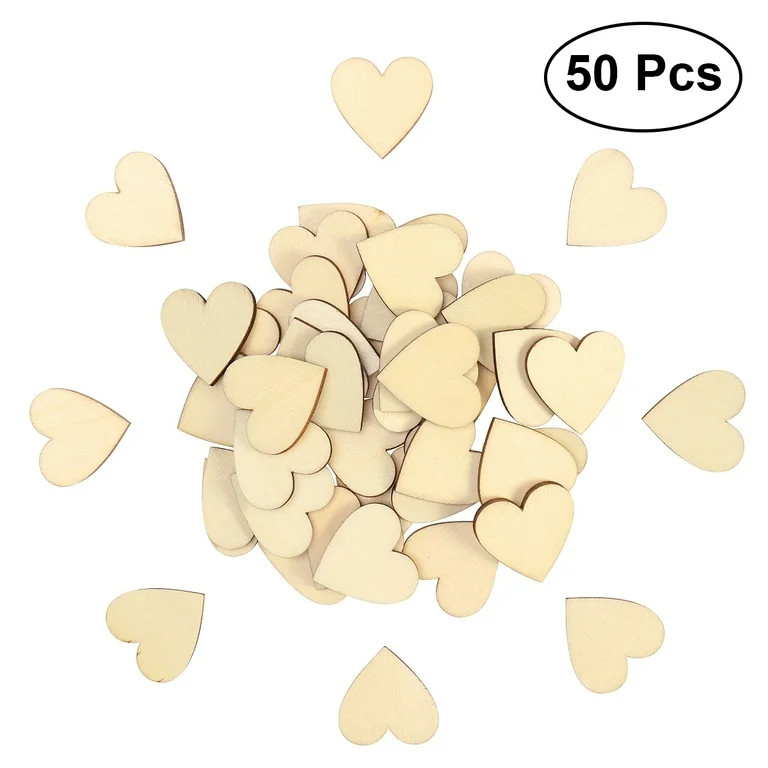 Wooden Wood Hearts Slices Crafts Blank Heart Small Discs Log Diy Unfinished Hole Chips Wedding Gu... | Walmart (US)