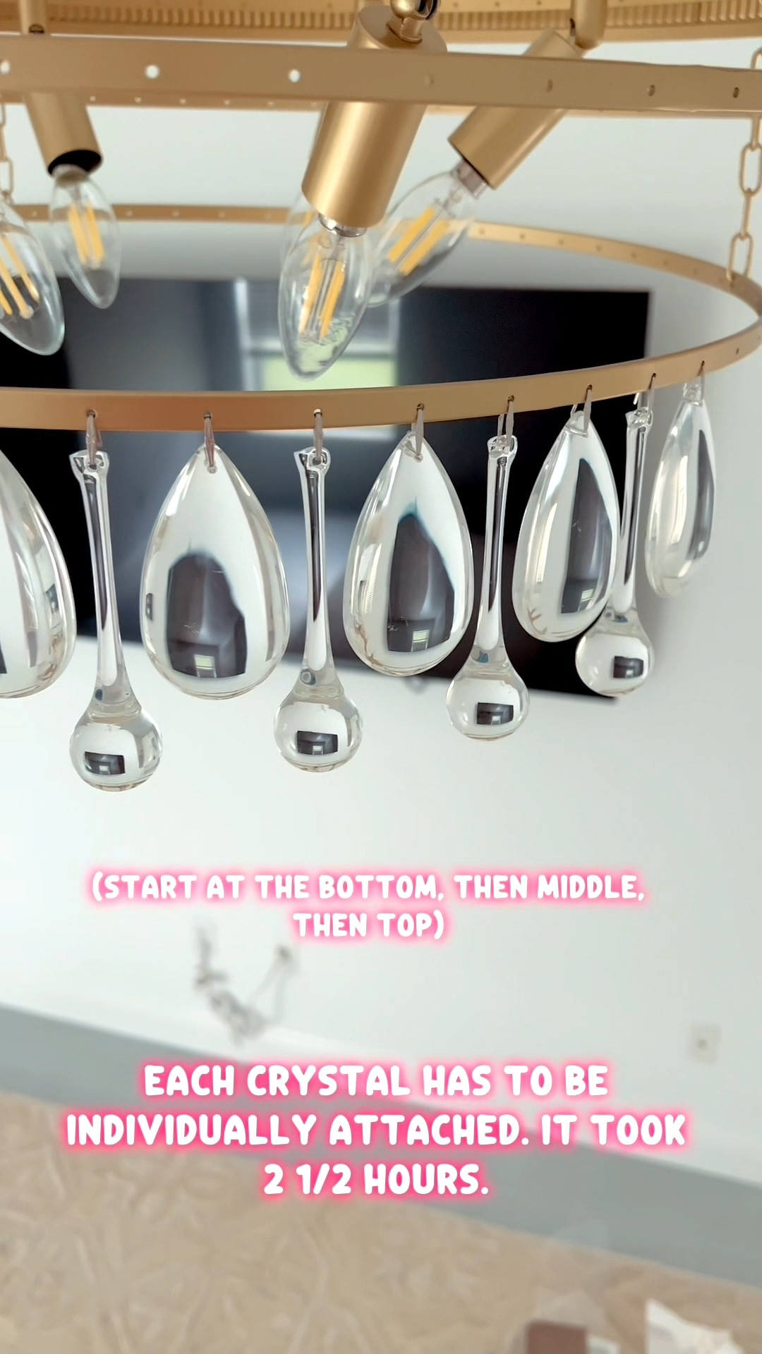 I wanted to share my modern farmhouse crystal chandelier that’s in my master bedroom. I love the brushed gold look.

It took 2 1/2 hours to individually hang each crystal but sooo worth it!

It really brightens up my space. It requires 6 E12 lightbulbs and has dimming capabilities. I highly recommend this chandelier to add elegance and sophistication to your space. 

It’s under $350 too. Fabulous deal from Amazon!

#amazonhome #bedroom #chandelier

#LTKSeasonal #LTKOver40 #LTKSaleAlert #LTKstorytime #LTKvlog #LTKU #LTKHome