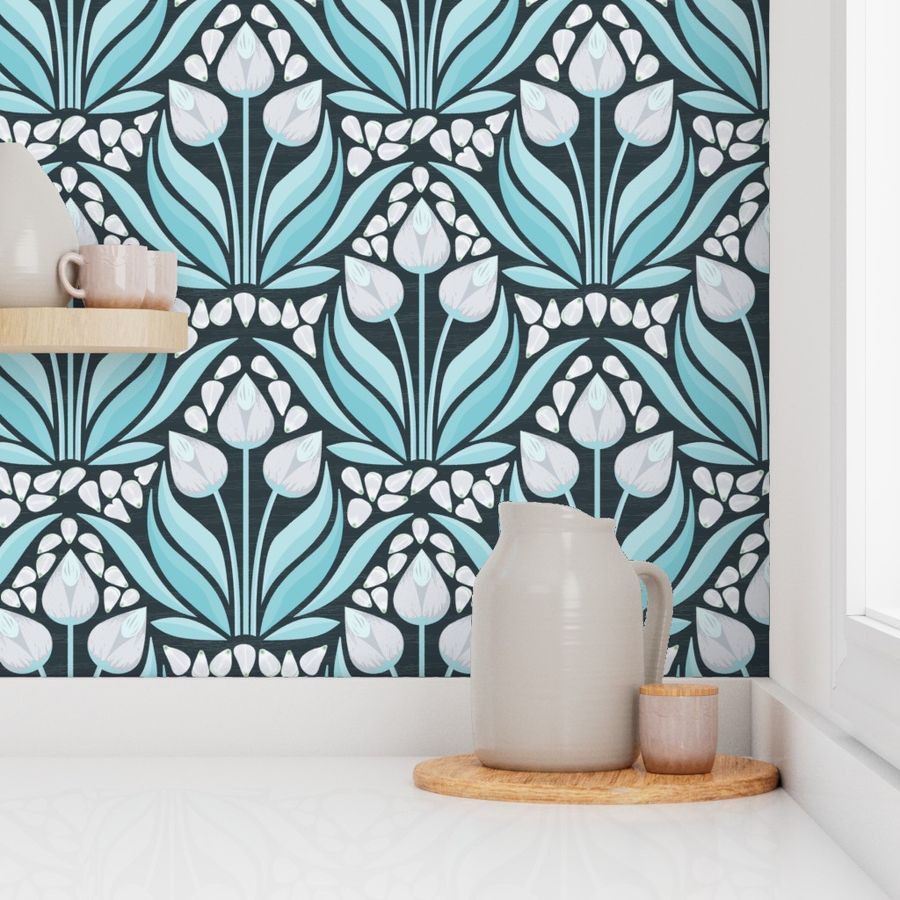 Floating Petals - Pantone Mega Matter [Blue] Wallpaper byartndesignco | Spoonflower